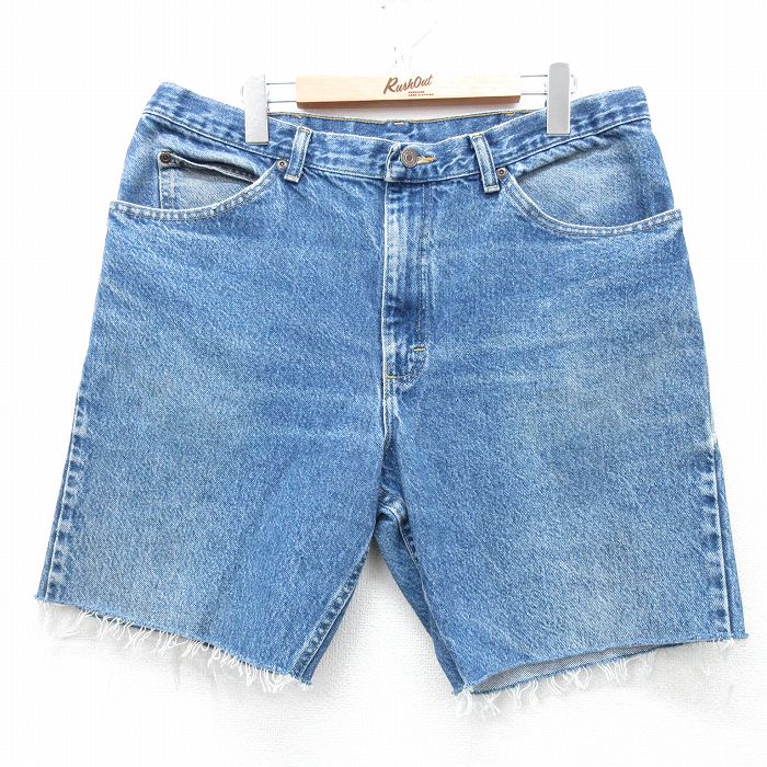 【50%OFF】W36★古着 リー Lee ショート パンツ ショーツ メンズ ヒゲ 紺 ネイビー デニム 25apr30 中古 ボトムス 短パン ショーパン ハーフ