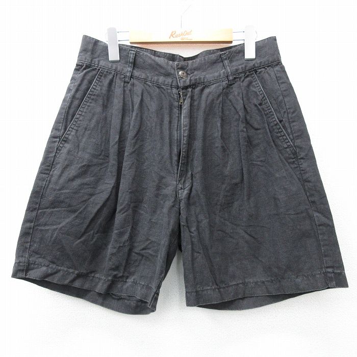 W32★古着 ショート パンツ ショーツ メンズ 90年代 90s 黒 ブラック 25apr30 中古 ボトムス 短パン ショーパン ハーフ