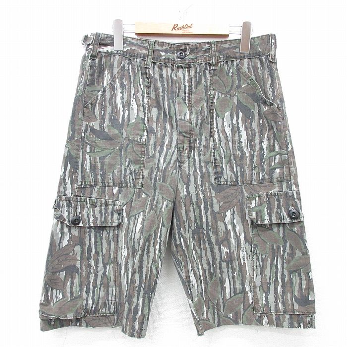 W32★古着 ショート ブッシュ ハンティング パンツ ショーツ メンズ リアルツリー リップストップ 緑系他 グリーン 迷彩 25apr30 中古 ボトムス 短パン ショーパン