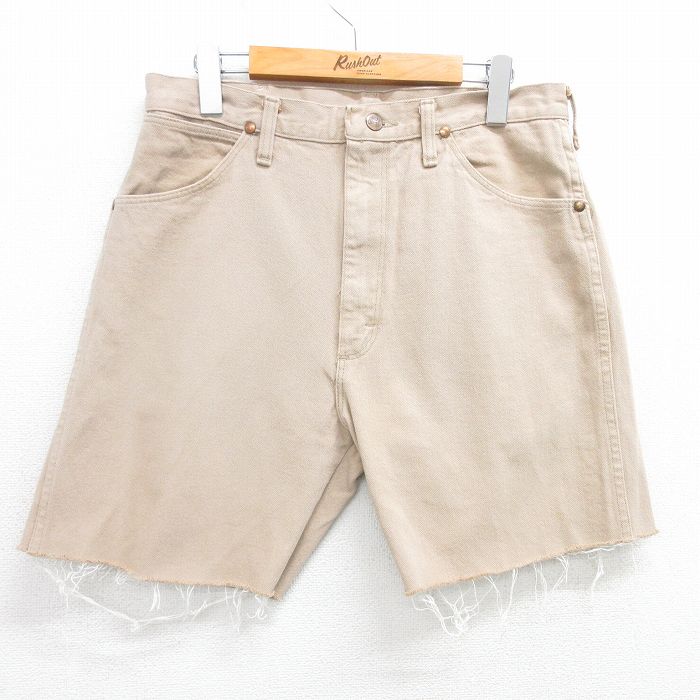 【50%OFF】W32★古着 ラングラー Wrangler ショート パンツ ショーツ メンズ 80年代 80s USA製 ベージュ カーキ デニム 【spe】 25apr30 中古 ボトムス 短パン ショーパン ハーフ