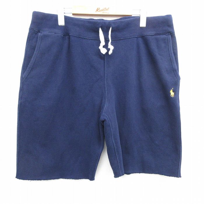 W34★古着 ラルフローレン Ralph Lauren ブランド ショート スウェット パンツ ショーツ メンズ 90年代 90s ワンポイントロゴ 濃紺 ネイビー 25apr30 中古 ボトムス 短パン ショーパン