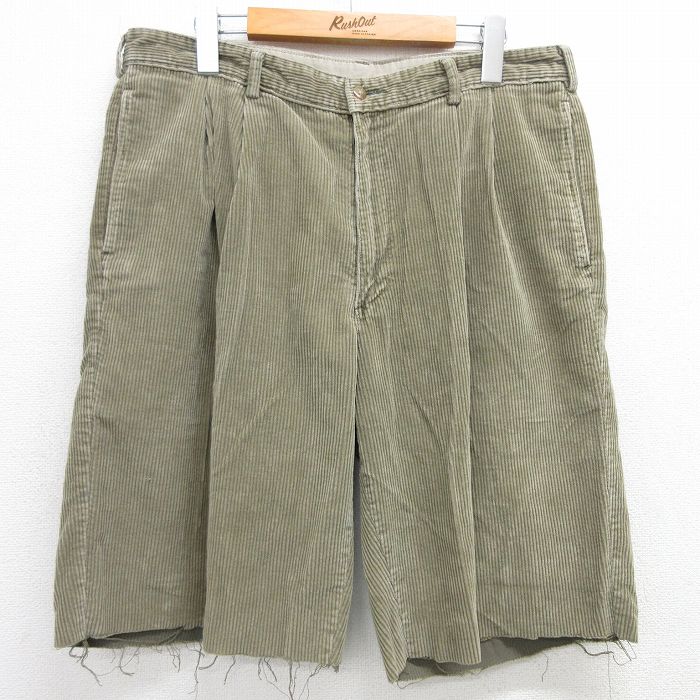 W34★古着 ショート コーデュロイ パンツ ショーツ メンズ 90年代 90s 太畝 タロン薄緑 グリーン 25apr30 中古 ボトムス 短パン ショーパン