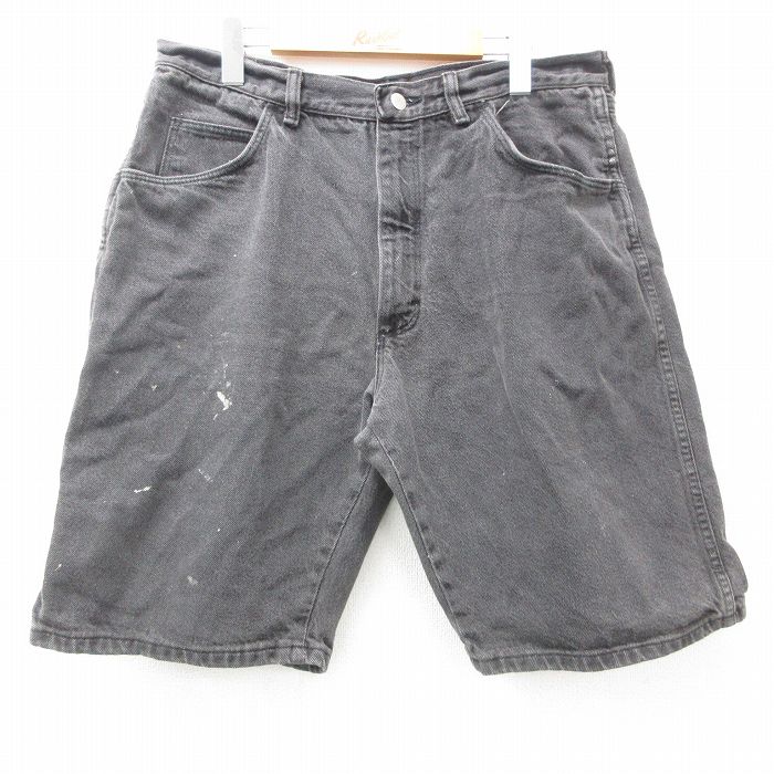 W36★古着 ラングラー Wrangler ショート パンツ ショーツ メンズ 90年代 90s コットン USA製 黒 ブラック デニム 25may08 中古 ボトムス 短パン ショーパン ハーフ