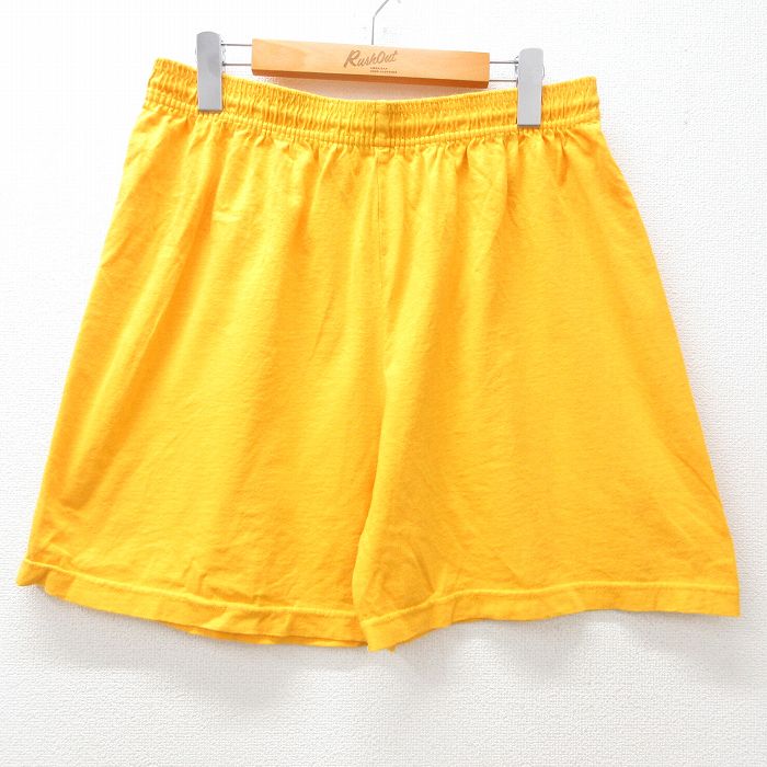 W31★古着 ショート パンツ ショーツ メンズ 90年代 90s コットン USA製 黄 イエロー 25may08 中古 ボトムス 短パン ショーパン ハーフ