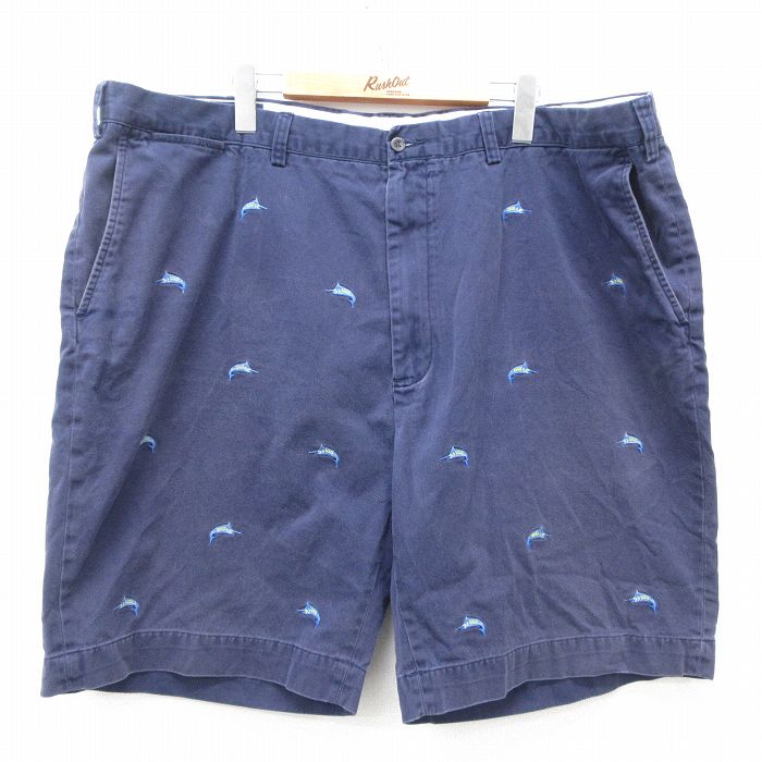 W46★古着 ラルフローレン Ralph Lauren ブランド ショート パンツ ショーツ メンズ カジキ 大きいサイズ コットン 紺他 ネイビー 25may08 中古 ボトムス 短パン ショーパン ハーフ