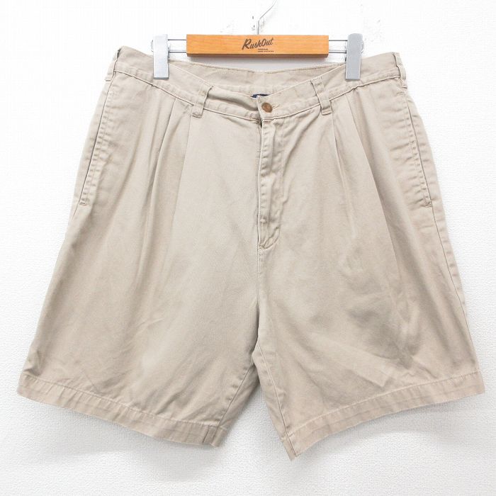 W34★古着 ラルフローレン Ralph Lauren チャップス ブランド ショート パンツ ショーツ メンズ 90年代 90s コットン ベージュ カーキ 25may08 中古 ボトムス 短パン ショーパン ハーフ