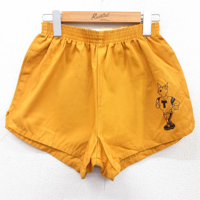 W30★古着 ショート トレーニング パンツ ショーツ メンズ 90年代 90s USA製 黄系 イエロー 25may08 中古 ボトムス 短パン ショーパン