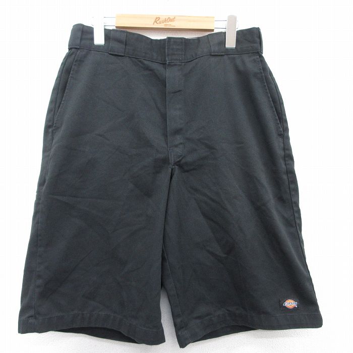 W32★古着 ディッキーズ Dickies ショート ワーク パンツ ショーツ メンズ 黒 ブラック 25may08 中古 ボトムス 短パン ショーパン