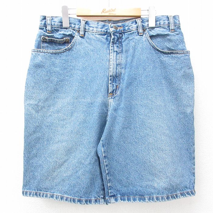 W36★古着 ショート パンツ ショーツ メンズ 90年代 90s コットン 紺 ネイビー デニム 25may09 中古 ボトムス 短パン ショーパン ハーフ