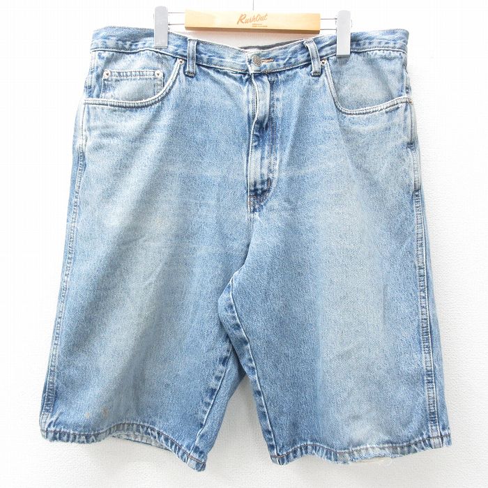 W37★古着 ペリーエリス ショート パンツ ショーツ メンズ ヒゲ コットン 紺 ネイビー デニム 25may09 中古 ボトムス 短パン ショーパン ハーフ