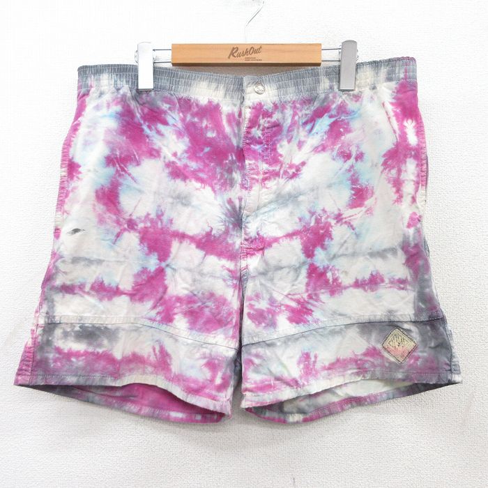 【50%OFF】W37★古着 オーシャンパシフィック OP ショート パンツ ショーツ メンズ 80年代 80s タロン ピンク他 タイダイ 【spe】 25may10 中古 ボトムス 短パン ショーパン ハーフ