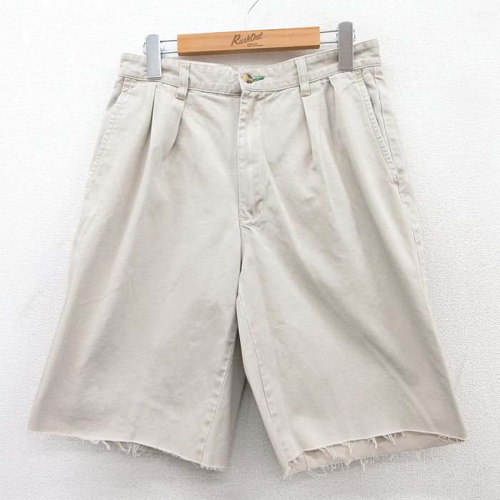 W30★古着 トミーヒルフィガー TOMMY HILFIGER ブランド ショート チノ パンツ ショーツ チノパン メンズ 90年代 90s ワンポイントロゴ コットン ベージュ カーキ 25may12 中古 ボトムス 短パン ショーパン