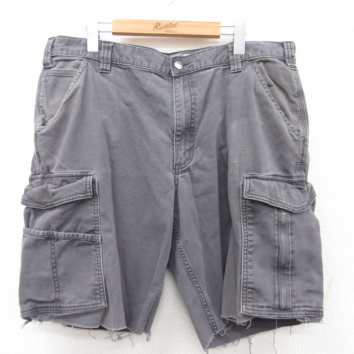 【50%OFF】W37★古着 カーハート Carhartt ショート カーゴ パンツ ショーツ メンズ ダック地 グレー 25may12 中古 ボトムス 短パン ショーパン