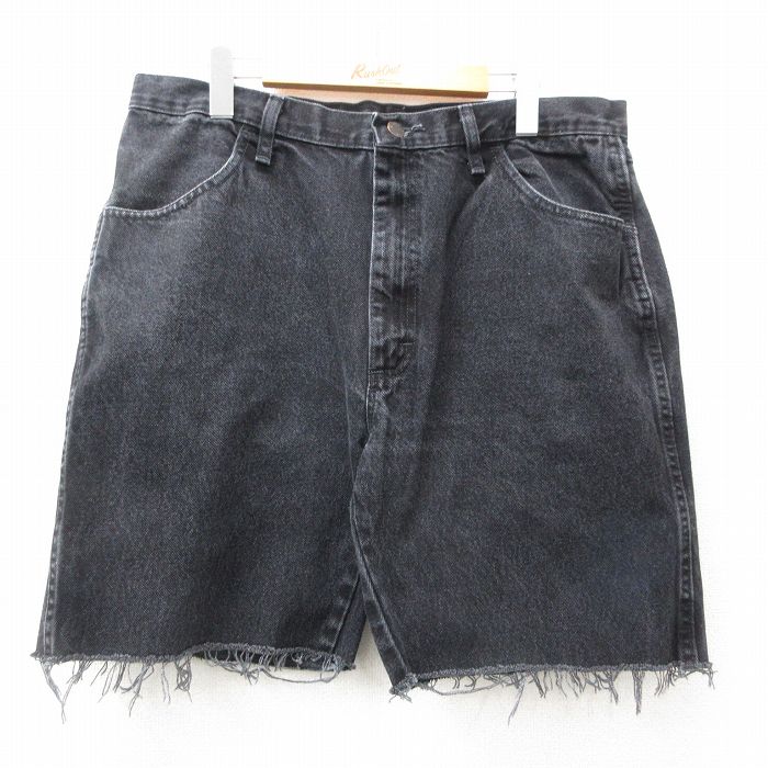 W36★古着 ラスラー ショート パンツ ショーツ メンズ コットン 黒 ブラック デニム 25may12 中古 ボトムス 短パン ショーパン ハーフ