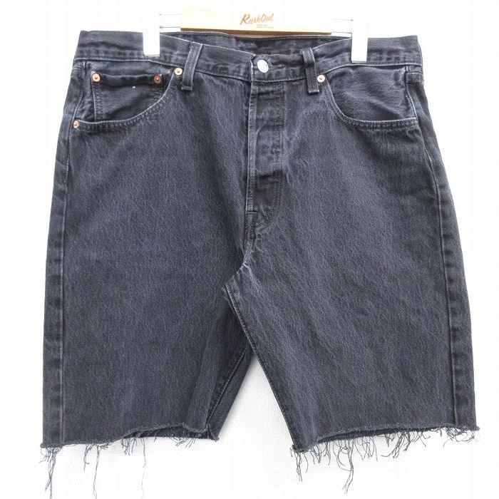 【50%OFF】W37★古着 リーバイス Levis 501 ショート パンツ ショーツ メンズ コットン 黒 ブラック デニム 25may14 中古 ボトムス 短パン ショーパン ハーフ