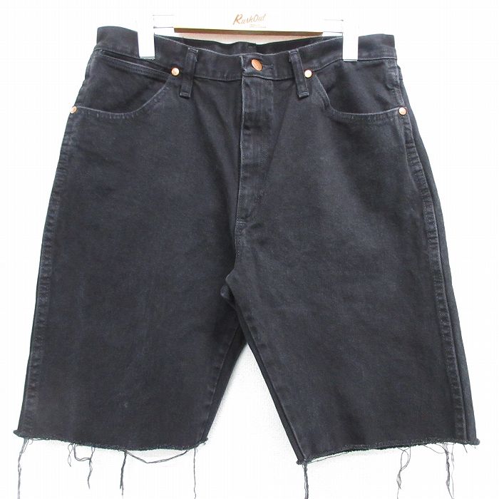 【50%OFF】W33★古着 ラングラー Wrangler ショート パンツ ショーツ メンズ コットン 黒 ブラック デニム 25may14 中古 ボトムス 短パン ショーパン ハーフ