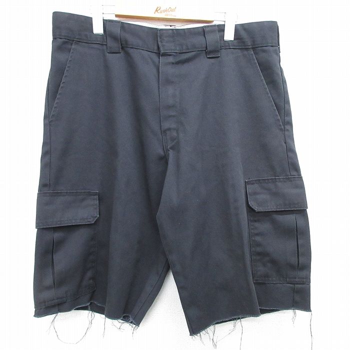 W36★古着 ディッキーズ Dickies ショート ワーク カーゴ パンツ ショーツ メンズ 黒 ブラック 25may14 中古 ボトムス 短パン ショーパン