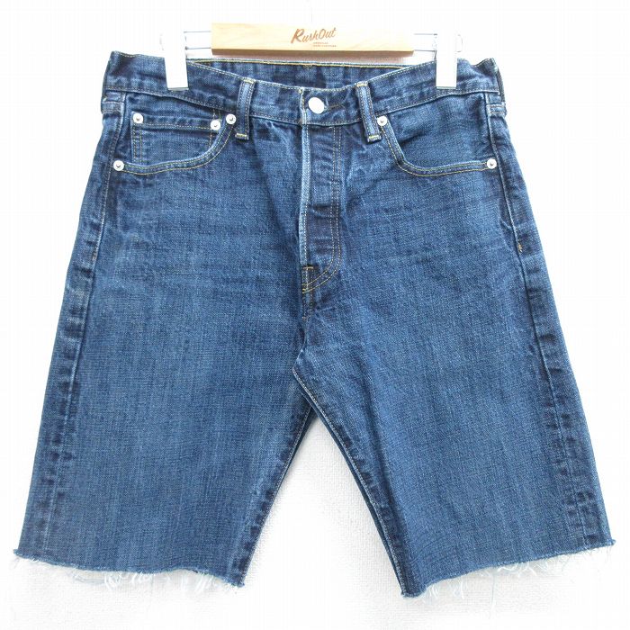 W31★古着 リーバイス Levis 501 ショート パンツ ショーツ メンズ ヒゲ コットン 紺 ネイビー デニム 25may14 中古 ボトムス 短パン ショーパン ハーフ