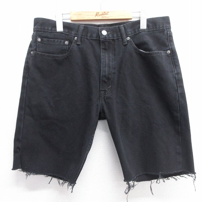 【50%OFF】W37★古着 リーバイス Levis 505 ショート パンツ ショーツ メンズ コットン 黒 ブラック デニム 25may14 中古 ボトムス 短パン ショーパン ハーフ