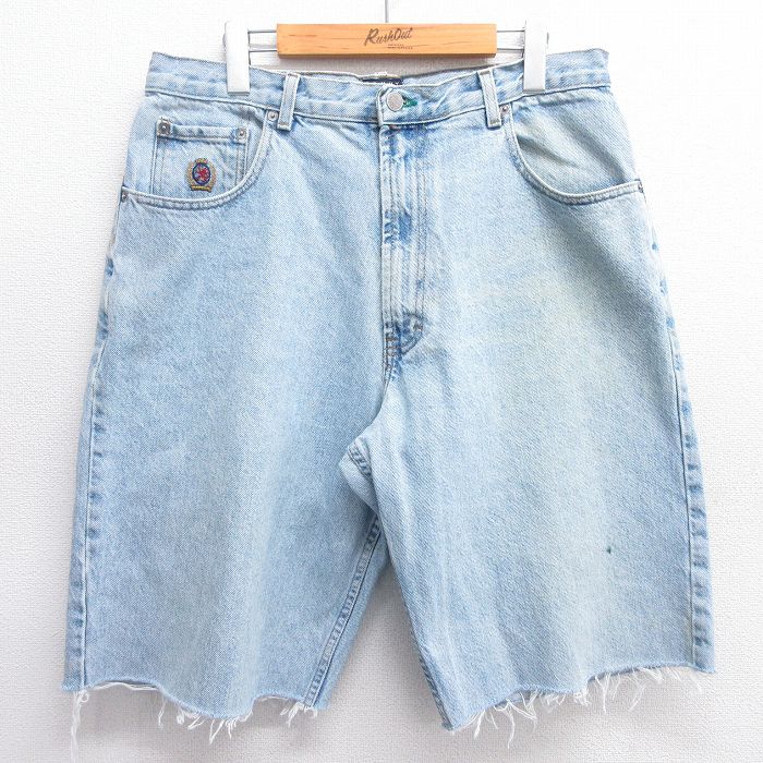 【50%OFF】W35★古着 トミーヒルフィガー TOMMY HILFIGER ブランド ショート パンツ ショーツ メンズ 90年代 90s コットン USA製 薄紺 ネイビー デニム 【spe】 25may14 中古 ボトムス 短パン ショーパン ハーフ