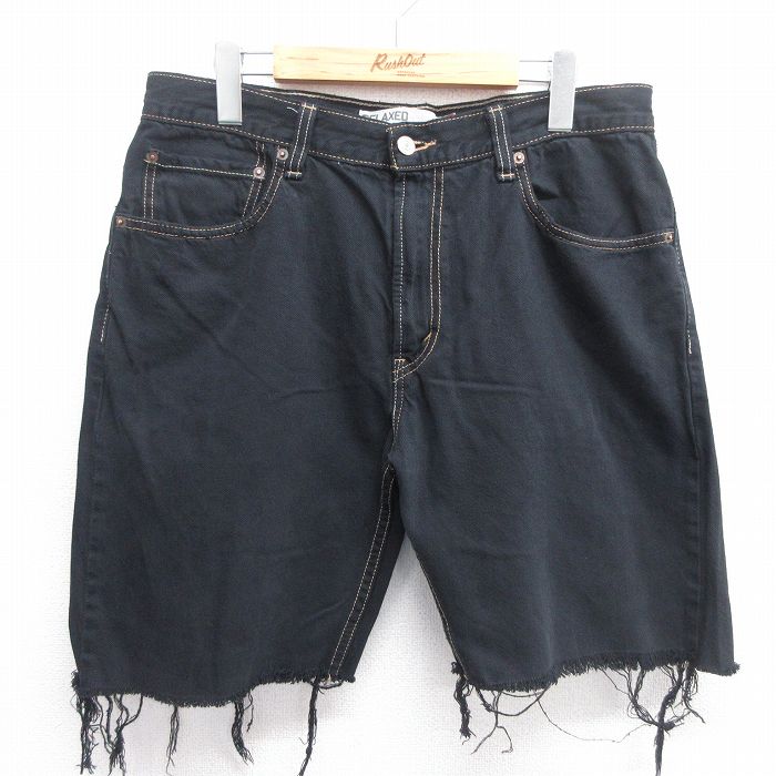 【50%OFF】W35★古着 リーバイス Levis 559 ショート パンツ ショーツ メンズ コットン 黒 ブラック デニム 25may14 中古 ボトムス 短パン ショーパン ハーフ