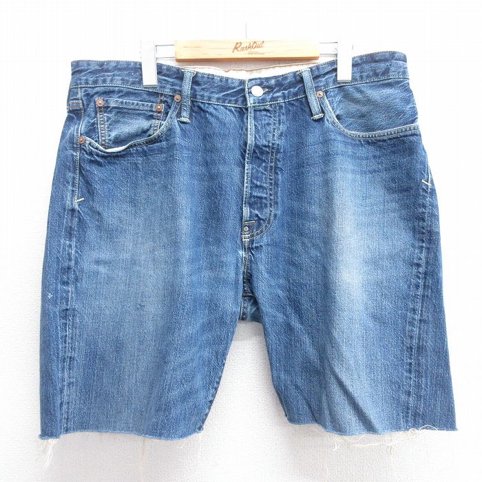 W39★古着 ラルフローレン Ralph Lauren ブランド ショート パンツ ショーツ メンズ ヒゲ 紺 ネイビー デニム 25may14 中古 ボトムス 短パン ショーパン ハーフ