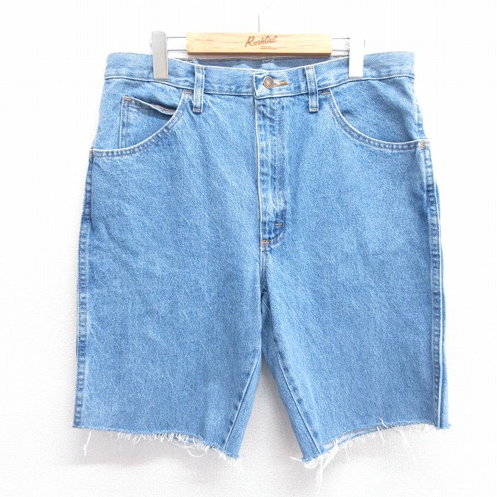 W35★古着 ラスラー ショート パンツ ショーツ メンズ コットン 紺 ネイビー デニム 25may14 中古 ボトムス 短パン ショーパン ハーフ