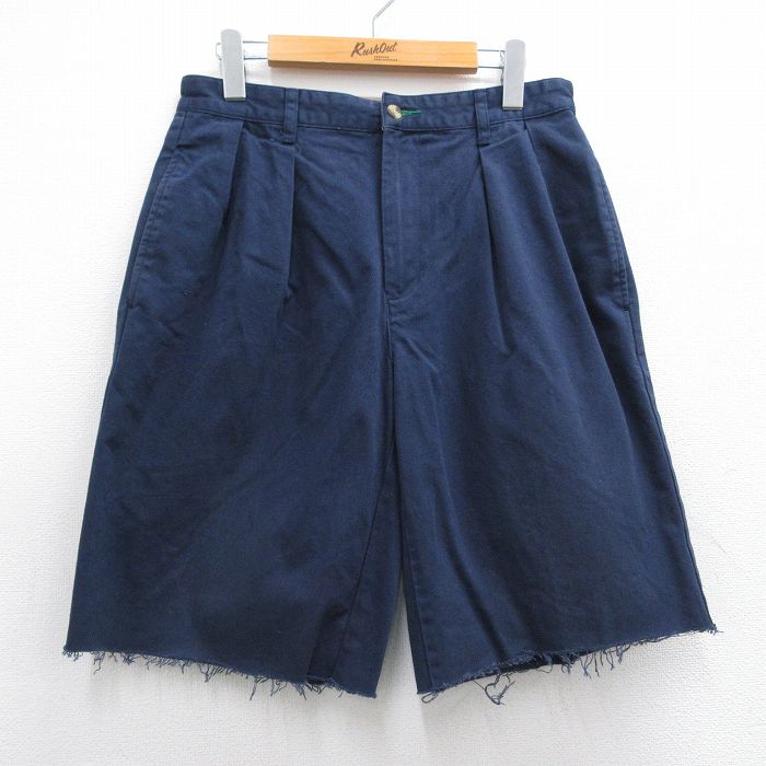 W31★古着 トミーヒルフィガー TOMMY HILFIGER ブランド ショート チノ パンツ ショーツ チノパン メンズ 90年代 90s コットン 紺 ネイビー 25may15 中古 ボトムス 短パン ショーパン