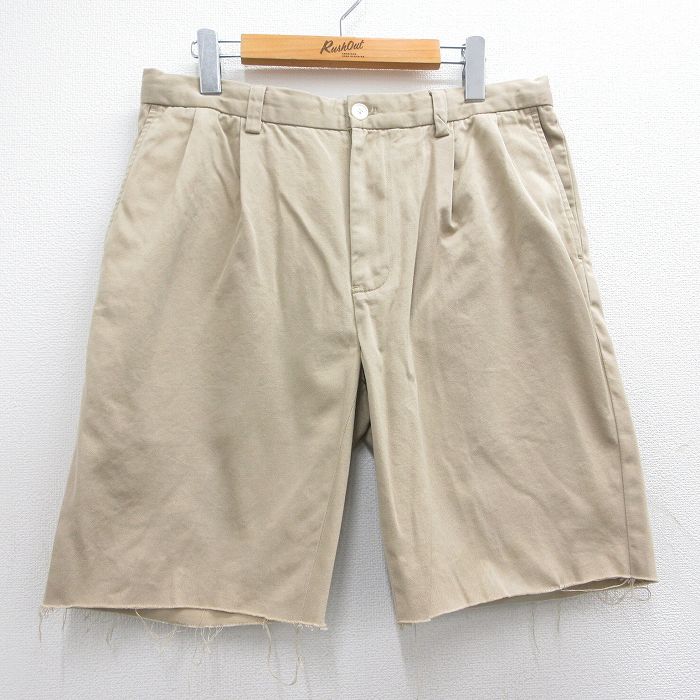W34★古着 ラルフローレン Ralph Lauren ブランド ショート チノ パンツ ショーツ チノパン メンズ 90年代 90s コットン ベージュ カーキ 【spe】 25may15 中古 ボトムス 短パン ショーパン