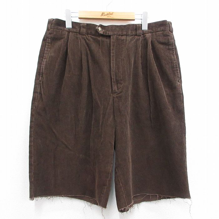 W37★古着 ペリーエリス ショート コーデュロイ パンツ ショーツ メンズ 太畝 コットン 茶 ブラウン 25may15 中古 ボトムス 短パン ショーパン