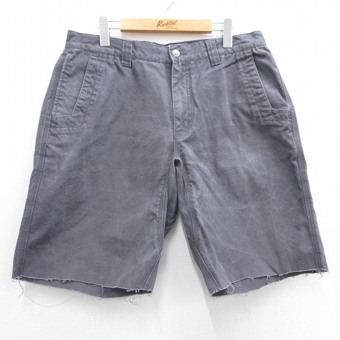 【50%OFF】W35★古着 ショート パンツ ショーツ メンズ ダック地 コットン グレー 25may15 中古 ボトムス 短パン ショーパン ハーフ