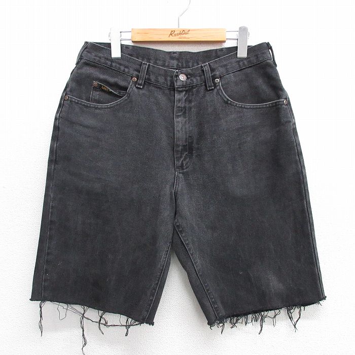 【50%OFF】W34★古着 リー Lee ショート パンツ ショーツ メンズ コットン 黒 ブラック デニム 25may16 中古 ボトムス 短パン ショーパン ハーフ