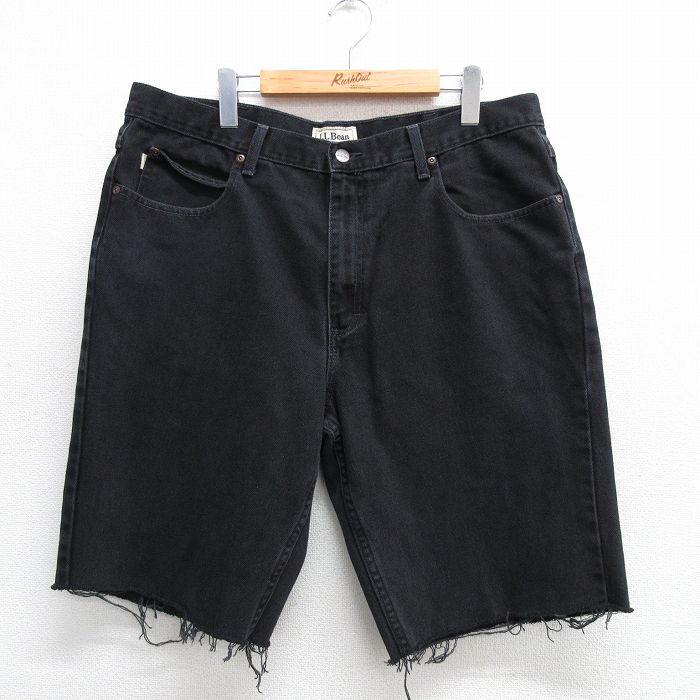 【50%OFF】W38★古着 エルエルビーン LLBEAN ショート パンツ ショーツ メンズ 00年代 00s コットン 黒 ブラック デニム 【spe】 25may16 中古 ボトムス 短パン ショーパン ハーフ