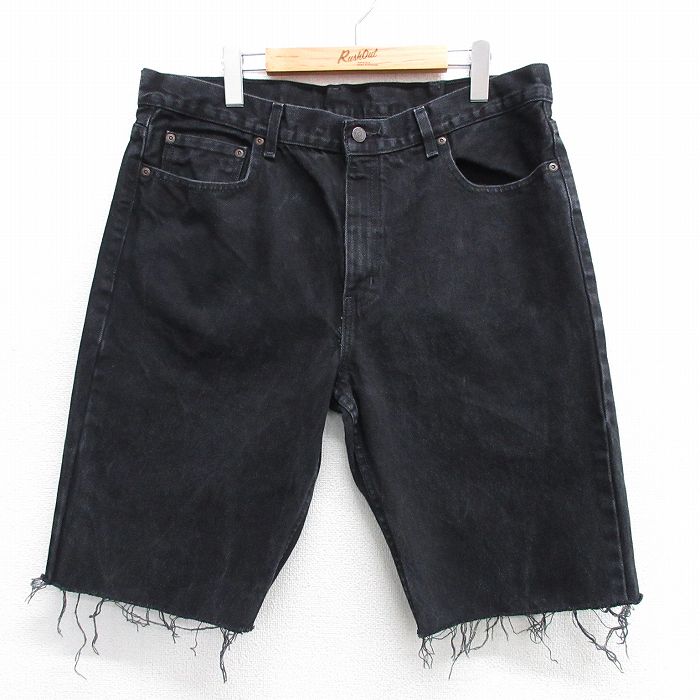W36★古着 FADED GLORY ショート パンツ ショーツ メンズ コットン 黒 ブラック デニム 25may16 中古 ボトムス 短パン ショーパン ハーフ