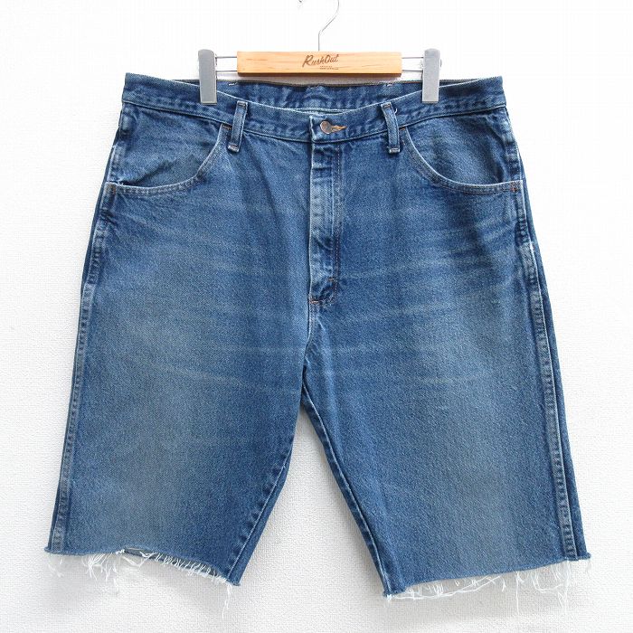 W38★古着 ラスラー ショート パンツ ショーツ メンズ ヒゲ コットン 紺 ネイビー デニム 25may16 中古 ボトムス 短パン ショーパン ハーフ
