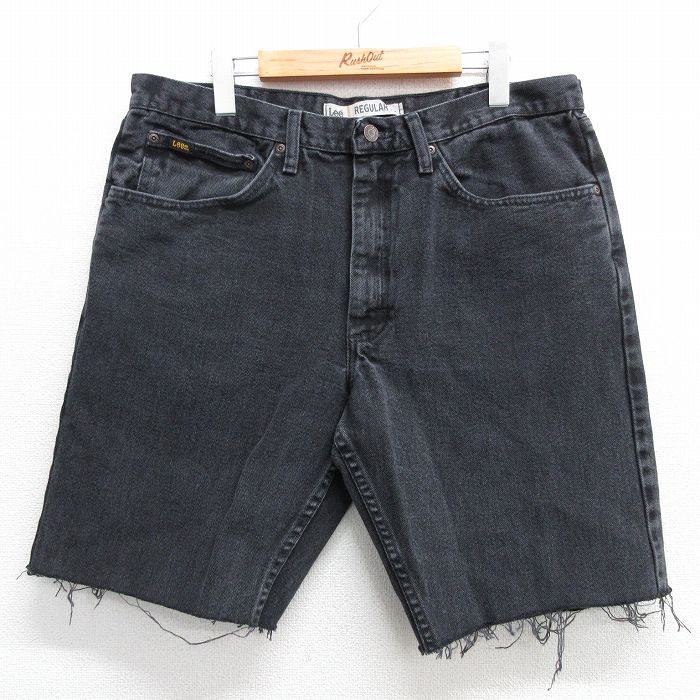【50%OFF】W38★古着 リー Lee ショート パンツ ショーツ メンズ コットン 黒 ブラック デニム 25may16 中古 ボトムス 短パン ショーパン ハーフ