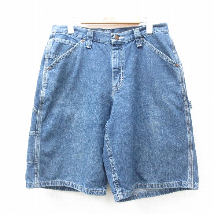 W33★古着 リー Lee ショート ペインター パンツ ショーツ メンズ コットン 紺 ネイビー デニム 【spe】 25may16 中古 ボトムス 短パン ショーパン