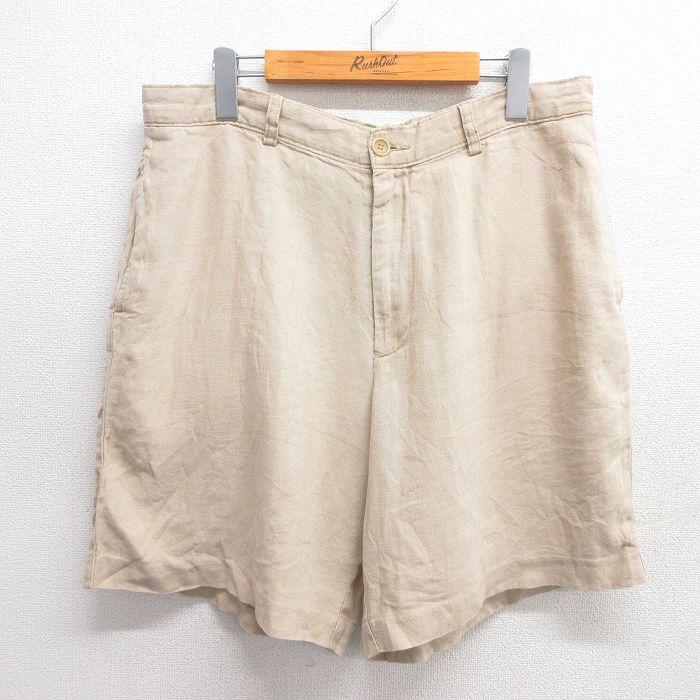 【20%OFF】W35古着 ジェイクルー J.CREW ショート パンツ ショーツ メンズ 00年代 00s リネン ベージュ カーキ 【spe】 25may20 中古 ボトムス 短パン ショーパン ハーフ