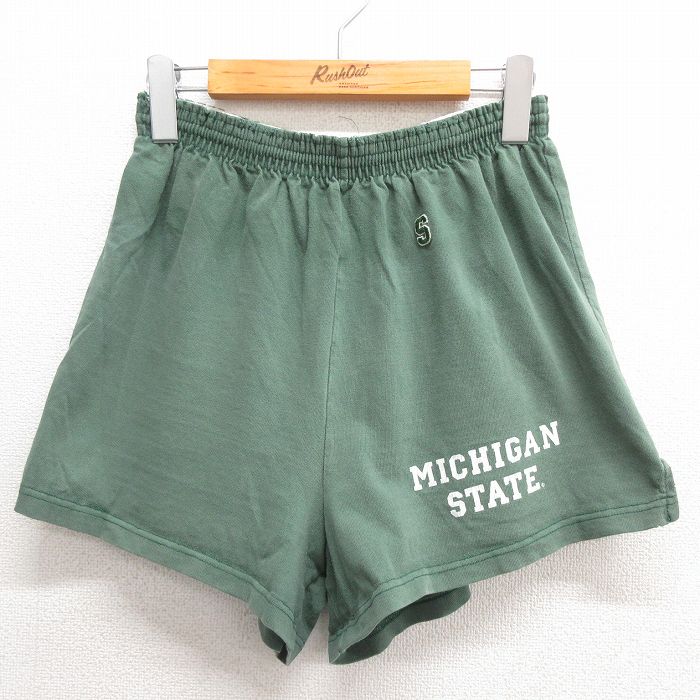 W31★古着 ショート パンツ ショーツ メンズ 90年代 90s ミシガン コットン USA製 緑 グリーン 25may26 中古 ボトムス 短パン ショーパン ハーフ