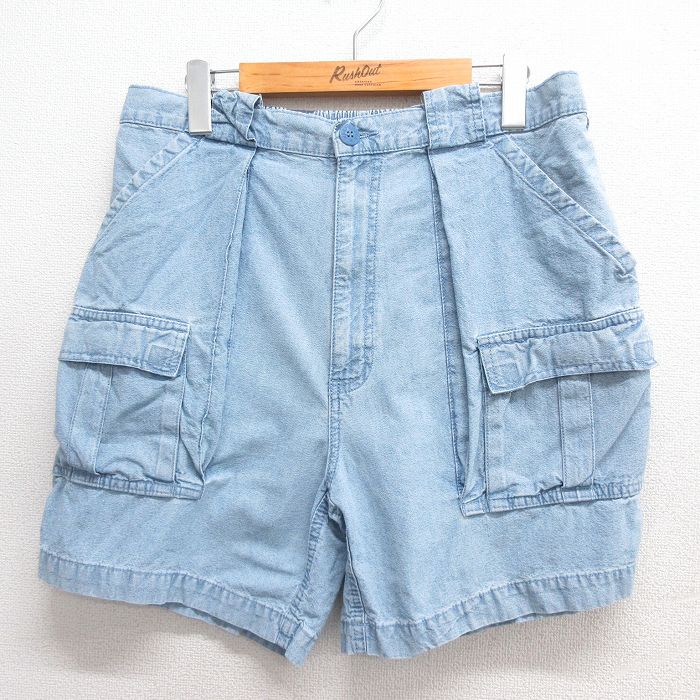 W34★古着 ショート パンツ ショーツ メンズ コットン 薄紺 ネイビー 25may26 中古 ボトムス 短パン ショーパン ハーフ