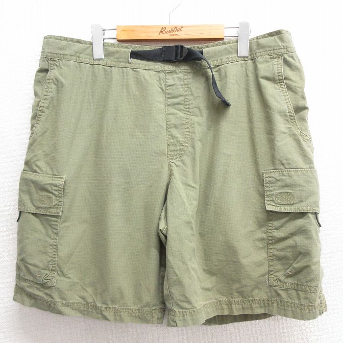 W38★古着 ショート カーゴ パンツ ショーツ メンズ リップストップ コットン 緑 グリーン 25may26 中古 ボトムス 短パン ショーパン