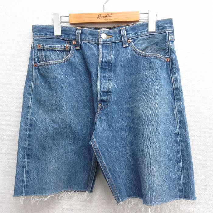 W32★古着 リーバイス Levis 501 ショート パンツ ショーツ メンズ コットン 紺 ネイビー デニム 【spe】 25may26 中古 ボトムス 短パン ショーパン ハーフ