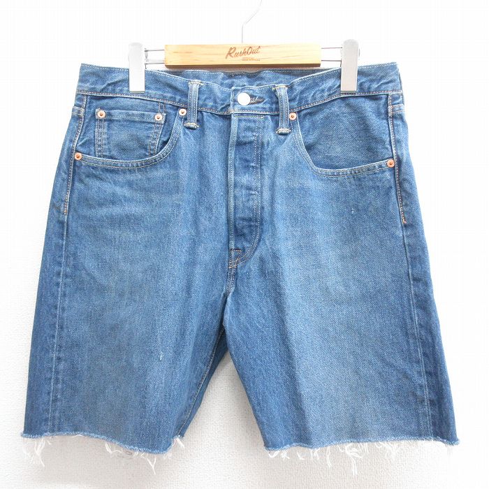 【50%OFF】W34★古着 リーバイス Levis 501 ショート パンツ ショーツ メンズ コットン 紺 ネイビー デニム 25may26 中古 ボトムス 短パン ショーパン ハーフ