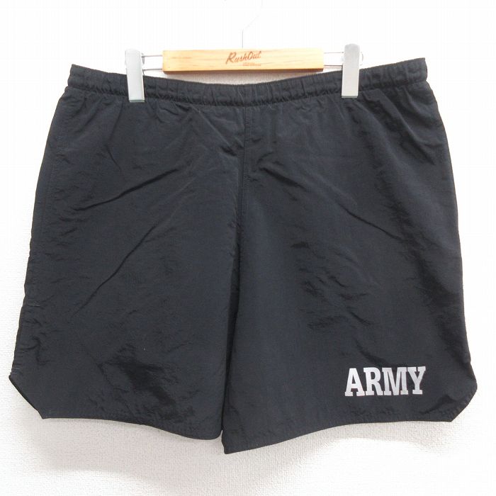 W37★古着 ミリタリー ショート トレーニング パンツ ショーツ メンズ 90年代 90s アーミー ARMY 黒 ブラック 25may26 中古 ボトムス 短パン ショーパン