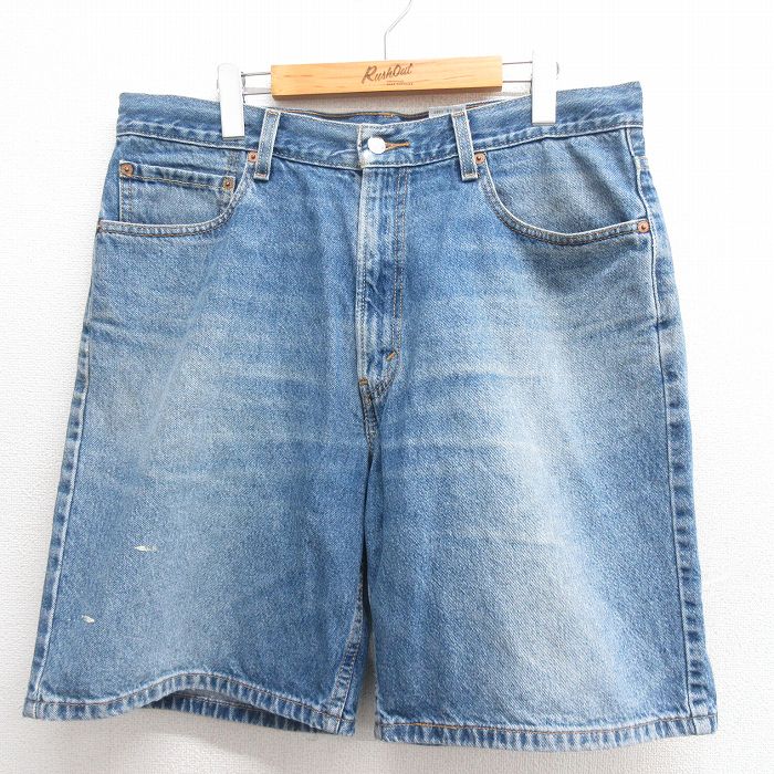 W37★古着 リーバイス Levis 550 ショート パンツ ショーツ メンズ ヒゲ コットン 紺 ネイビー デニム 25may26 中古 ボトムス 短パン ショーパン ハーフ
