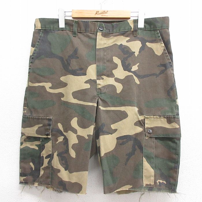 【20%OFF】W37★古着 ショート カーゴ パンツ ショーツ メンズ 90年代 90s USA製 茶他 ブラウン 迷彩 25may26 中古 ボトムス 短パン ショーパン