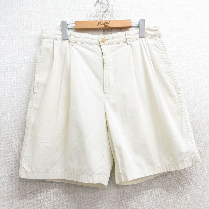 【50%OFF】W34★古着 ノーティカ NAUTICA ブランド ショート パンツ ショーツ メンズ 90年代 90s ワンポイントロゴ コットン 生成り 25may28 中古 ボトムス 短パン ショーパン ハーフ