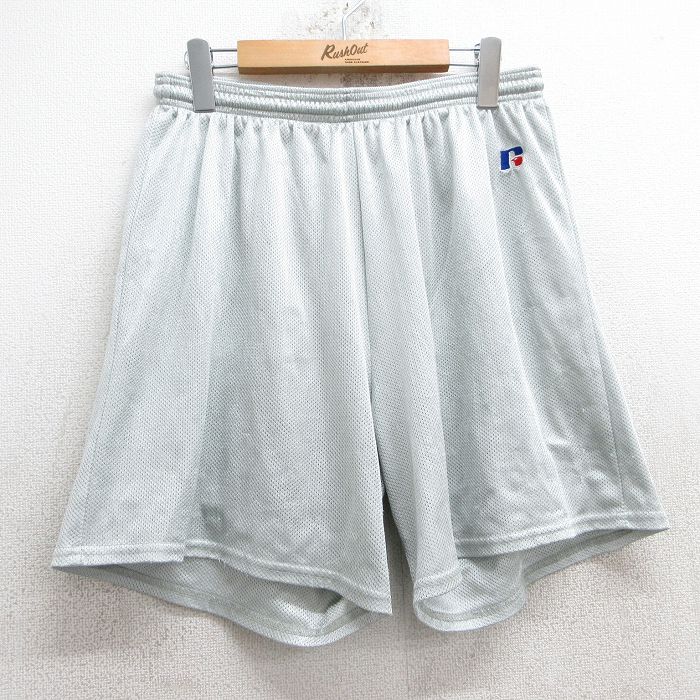 【50%OFF】W35★古着 ラッセル ショート トレーニング パンツ ショーツ メンズ 00年代 00s ワンポイントロゴ メッシュ地 グレー 25may28 中古 ボトムス 短パン ショーパン