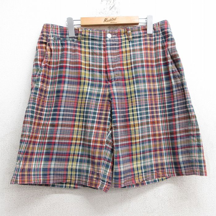 W34★古着 ラルフローレン Ralph Lauren ブランド ショート パンツ ショーツ メンズ 90年代 90s コットン 紺他 ネイビー チェック 25may28 中古 ボトムス 短パン ショーパン ハーフ