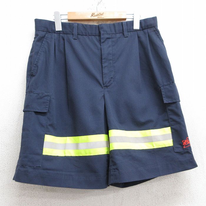 W33★古着 ショート カーゴ ワーク パンツ ショーツ メンズ バドワイザー ビール リフレクター 紺他 ネイビー 25may28 中古 ボトムス 短パン ショーパン